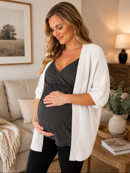 Thyme Maternity Sweaters - Thyme Maternity Ivory Open-Front Maternity Cardigan